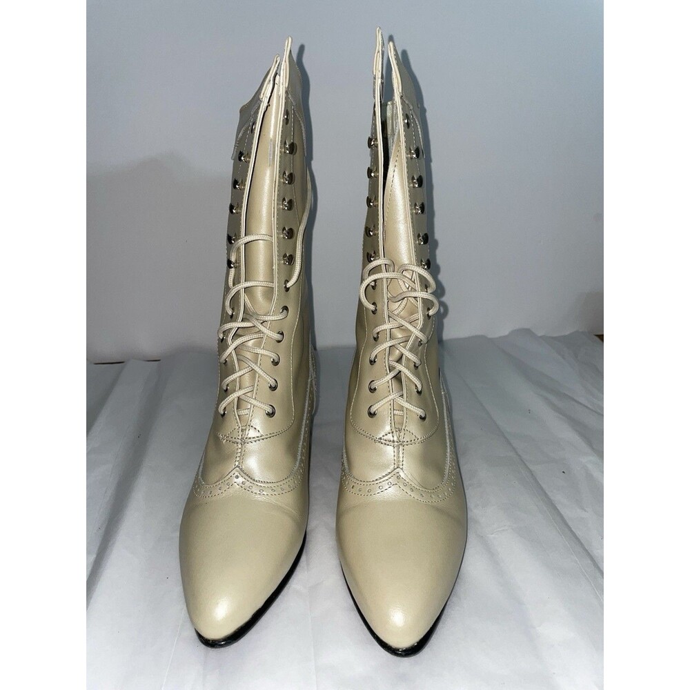 Oak Tree Farms Victorian Granny Bridal Boots Off White Leather Lace Up 6.5 NEW - Picture 3 of 12